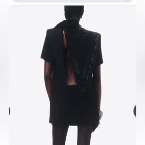 AREA Black Sequin-Embellished Open-Back Mini Dress